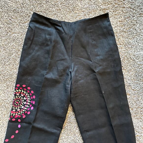 SARA ISABELLA Irish Linen Embroidered Pants Size 6 Art to Wear Eclectic Classic - Picture 2 of 11